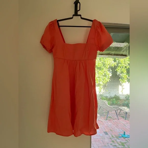 Wild Fable Peach Babydoll Puff Sleeve Dress Smocked Back Cottagecore Summer - Picture 4 of 8